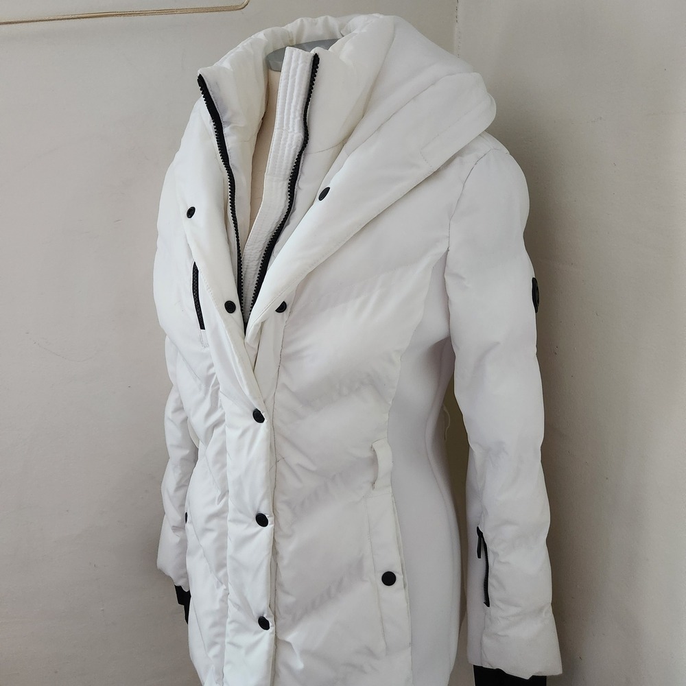 Michael Kors Womens White Quilted Puffer Jacket Hooded Zip Front Size S - Picture 7 of 8